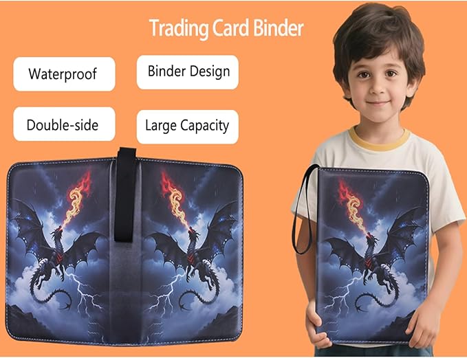 Cool Dragon Trading Card Binder - 4-Pocket Zipper Binder with 400 Pockets, Ideal for Card Collectors and Enthusiasts - Collectible Trading Card Album with Sleeves