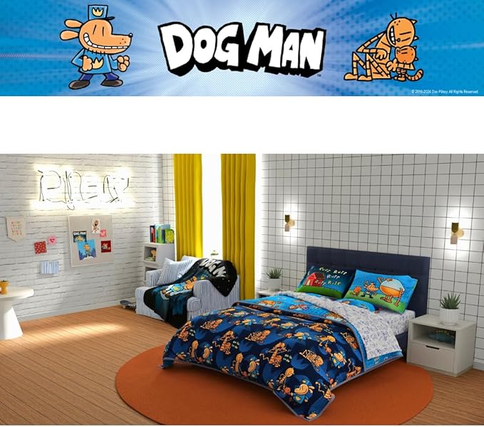 Dog Man Supa Buddies Book Kids Bedding Set, Queen Size 7 Piece Set Super Soft Cozy Reversible Comforter and Sheet Set with Sham, (Officially Licensed Product) by Franco