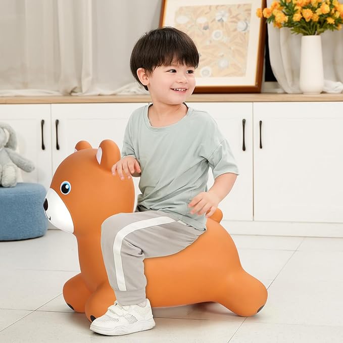 INPANY Bouncy Horse, Bear Hopper Toys, Toddlers Bouncing Animal, Kid Ride on Rubber Bouncer, Outdoor Indoor Cute Birthday Gifts for 2 3 4 Year Old Girls Boys