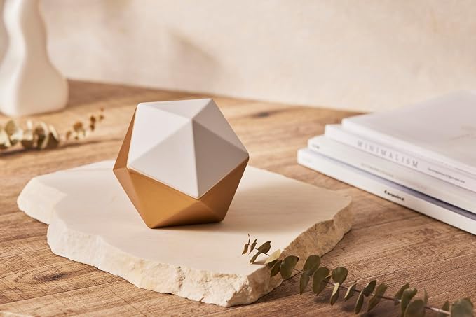 Serene House Vail, Passive Diffuser for Essential Oils – Elegant, Wireless Aromatherapy Home Décor – Gold and White Ceramic