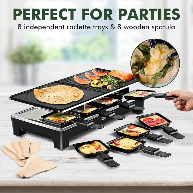 Electric Grill, CUSIMAX Indoor Grill 1500W Raclette Table Grill, Black | Reversible 2 in 1 Non-stick Grill & Griddle Plates/with 8 Paddles & Shovels/Adjustable Temperature/Portable & Easy to Clean