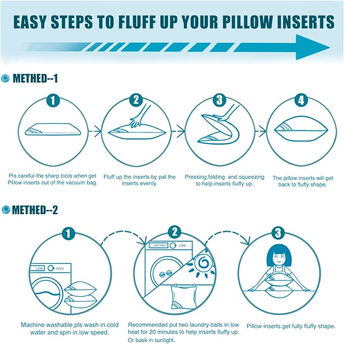 Siluvia 24x24 Pillow Inserts Set of 2 Square Throw 24 Euro Pillows with 100% Cotton Cover for Sofa, Couch, and Bed - White | 100% Premium Polyester Fill, Fluffy & Soft with Comfy Support - White Decorative Cushion Inserts for Couch, Sofa & Bed