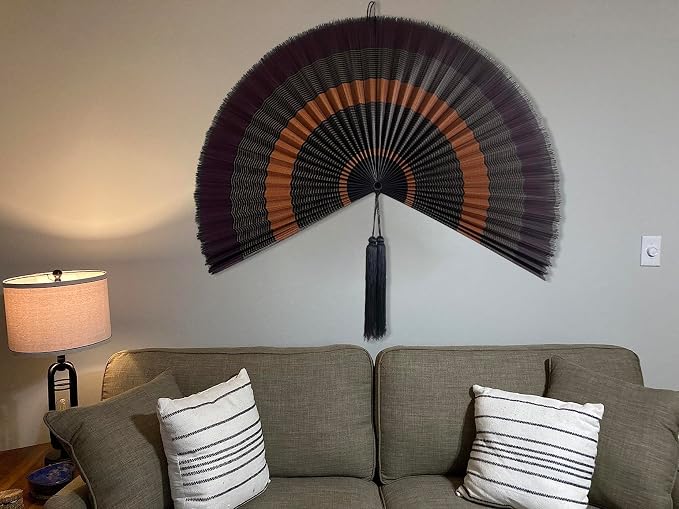 ChumDecor Bamboo Fan Wall Decor, Japanese Wall Fan Decoration, Ebony 60 in | Giant Oversized Oriental and Asian Style Hanging Decoration for Above the Bed Headboard or a Tall Stairwell Landing