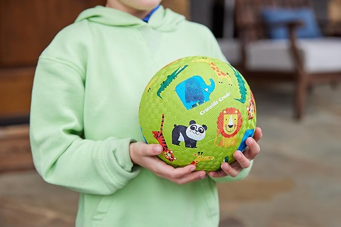 Crocodile Creek Playground Ball - Durable Rubber Ball for Kids Ages 3 and Up - Bouncy Inflatable Ball for Kickball, Indoor Games, and Outdoor Sports - PVC-Free - Jungle - 7-inch Diameter