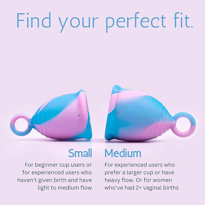 Menstrual Cups with Ring Easy Removal (2 Pack) - Sustainable Tampon and Pad Alternative - Soft Flexible No Leak 12 Hr Protection 100% Medical Grade Silicone - Reusable - (Small and Medium)(Pink)