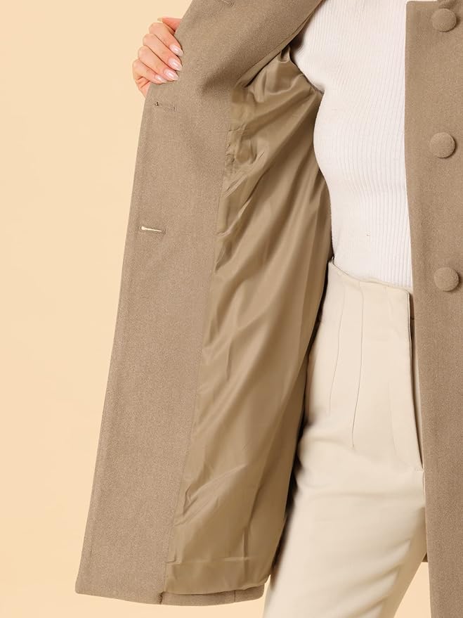 Allegra K Women's Winter Overcoat Mid-Long Stand Collar Single Breasted Coat Outerwear