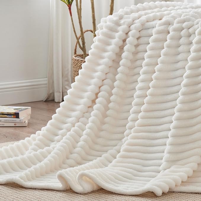 BEDELITE Ribbed King Size Blanket for Bed, Cream, 108"x90" | Ultra-Soft Plush Fleece, Warm Yet Lightweight, Ribbed Texture, Home Decor, Machine Washable, Giftable, All-Season Use