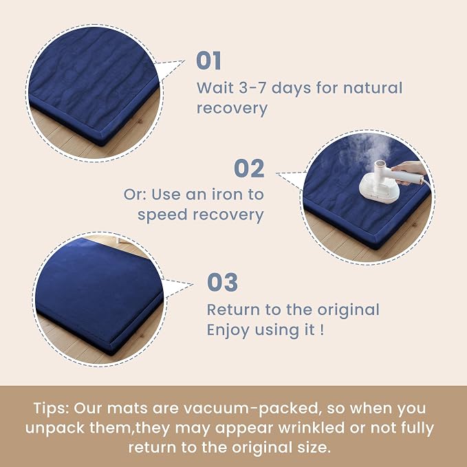 ACOMOPACK Baby Play Mat for Floor 1.3" Thick Memory Foam Play Mat 79"×118" Tummy Time Crawling with Non-slip Bottom for Living Room,Nursery,Soft Velvet Playpen Mats for Kids,Infants(Royal Blue)