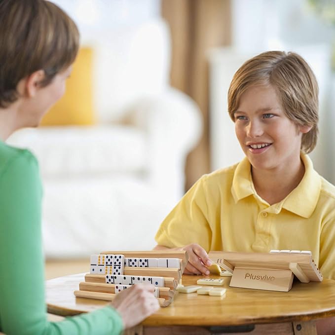 Domino Racks Set of 2, Wooden Domino Trays Holders Organizer for Mexican Train and Other Dominoes Games 10 x 5.5 x 0.79 Inches - Dominoes NOT Included