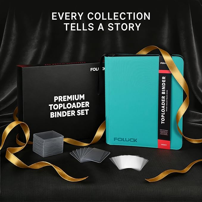 Foluck 9 Pocket Top Loader Binder, Holds 252 Toploaders, 200Pcs Top Loaders & Card Sleeves Included, Side-Loading Trading Card Binder, Premium Collection Album for Pokemon, MTG, Sports Cards (Teal)