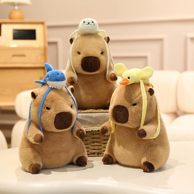Ditucu Capybara Plush with Shark Backpack 7.8 inch Cute Capibara Stuffed Animal Soft Plushies Toys Gifts for Kids Brown