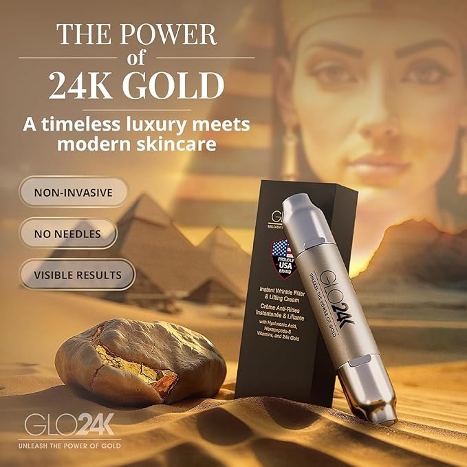 GLO24K Instant Wrinkle Filler for Face, XL Lifting Cream for Eye and Face, Lift and Tightening Non-Invasive with Hyaluronic Acid, 24k Gold, Peptides and Vitamins for Youthful Appearance, 1.2 fl oz (2)