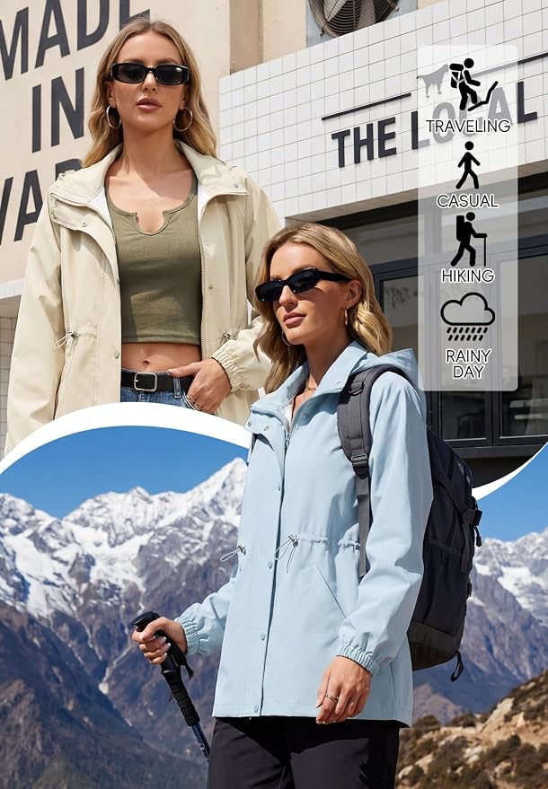 Zando Rain Jacket Women Waterproof - Lightweight Rain Coat with Hood Windbreaker Trench Raincoat for Women 2026 S-2XL