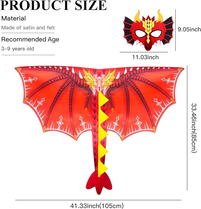D.Q.Z Toddlers Dragon-Wings Costume for Kids Dinosaur Toys Gifts for 4 Years old Boys Girls Birthday Dress Up Party