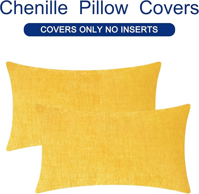 CaliTime Decorative Throw Pillow Covers 26 X 16 Inches Mustard Yellow | Pack of 2, Cozy Chenille Cushion Cases for Sofa Bed Living Room Farmhouse Home