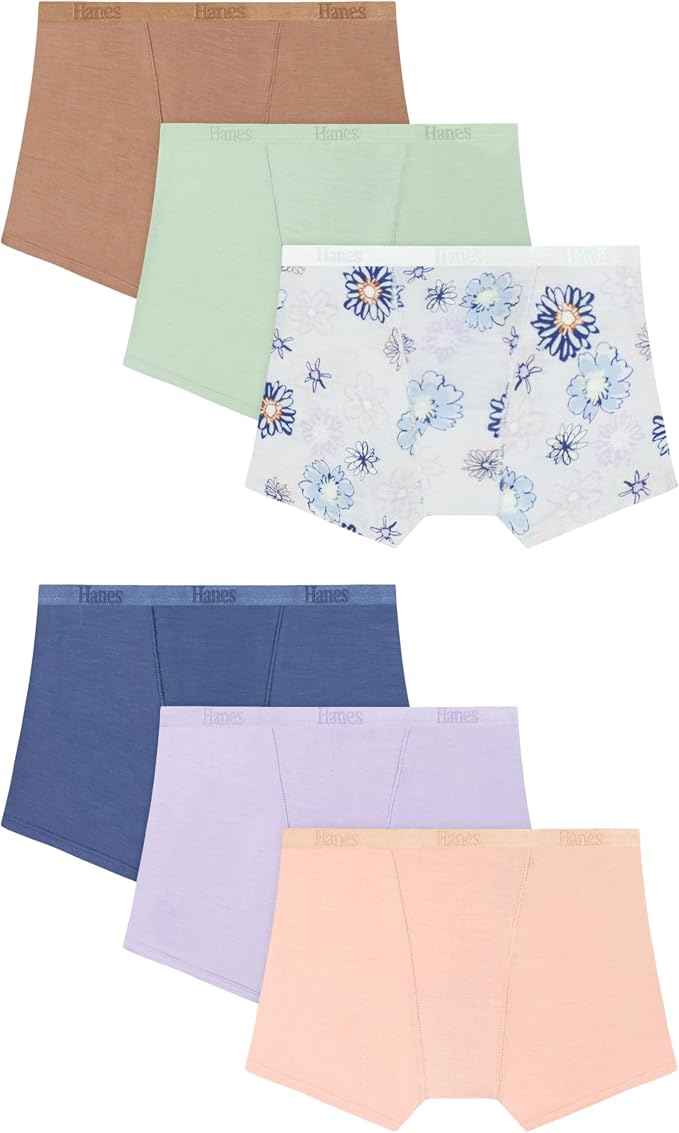 Hanes Girls' Period Underwear Boxer Briefs, Comfort Period Boxer Brief Panties for Girls, Moderate Protection