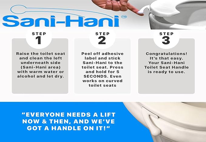 Sani-Handle Toilet Seat Lifter Handle | Industrial strength 3M adhesive. Sticks Strong, Stays Long