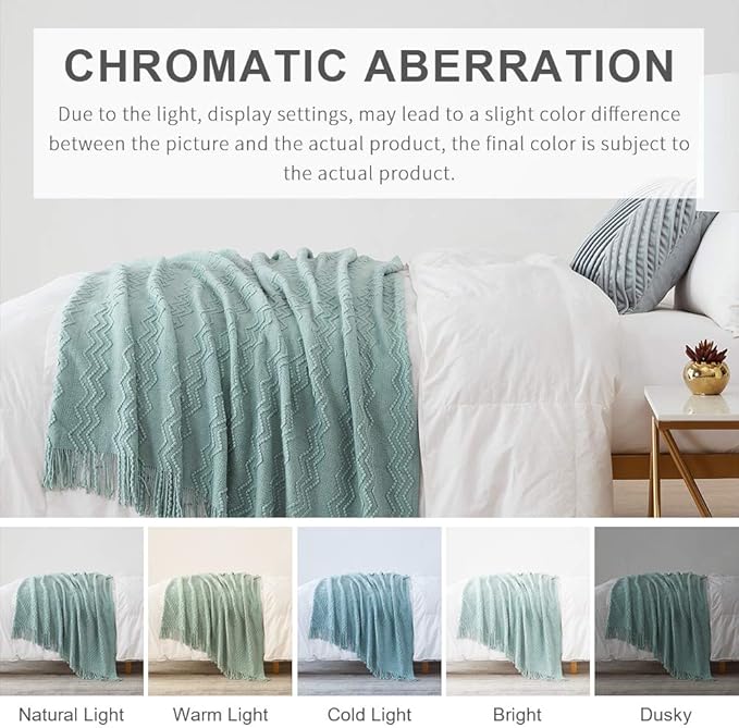 BOURINA Aqua Throw Blanket 50x60 Inch Boho Knitted Soft Throw Sofa Blanket | Knitted Throw Blanket 50x60 Inches, Soft Lightweight Boho Weave Throw Decorative Couch Blanket for Living Room Bedroom Chair