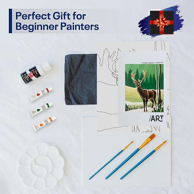 Painting4Real DIY Painting Class Kit for Adults with Video Tutorials: Learn to Paint Deer – How to Paint with Acrylics – Painting & Art Supplies – 9 Piece Acrylic Paint Set