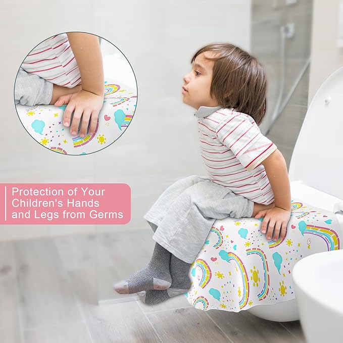 20 Pack Disposable Toilet Seat Covers - Extra Large, Waterproof - Toddler Potty Training, Portable Potty Covers for Kids & Adults, Kids Travel Essentials for Airplane, Trip (Rainbow)