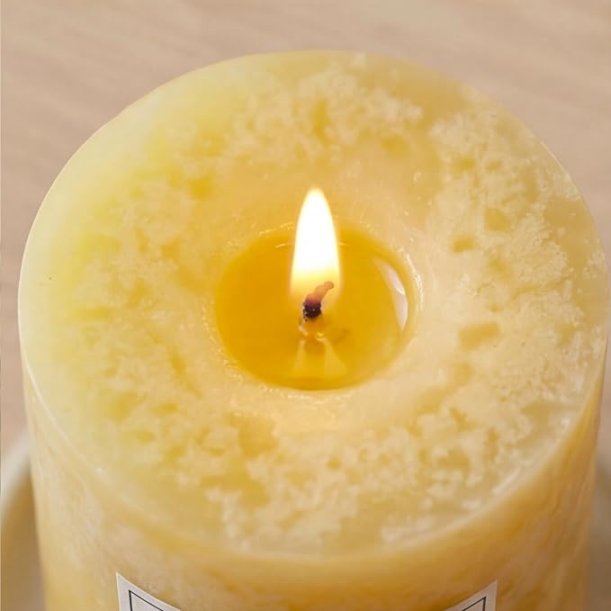 Aroma Naturals Essential Oil Orange and Lemongrass Scented Pillar Candle, Ambiance, 2.5 inch x 4 inch, Yellow