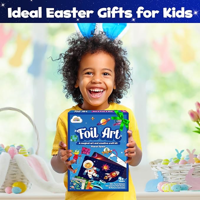 ZMLM Foil Art Kit for Kids - Arts Crafts Fun Mess Free Activity, Gifts for Ages 4 5 6 7 8 9 Girls Boys, Crafts for Kids Creative Birthday Easter Basket Stuffers Gifts Toys (Planet Space)