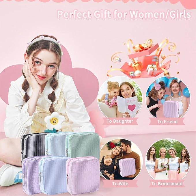 Period Bag for Teen Girls | Striped Sanitary Napkin Storage Bag | Cute Pads Pouch for Period | Menstrual Pouch for Pads, Tampons, Menstrual Cups & Panty Liners | Perfect for Travel & Daily Use