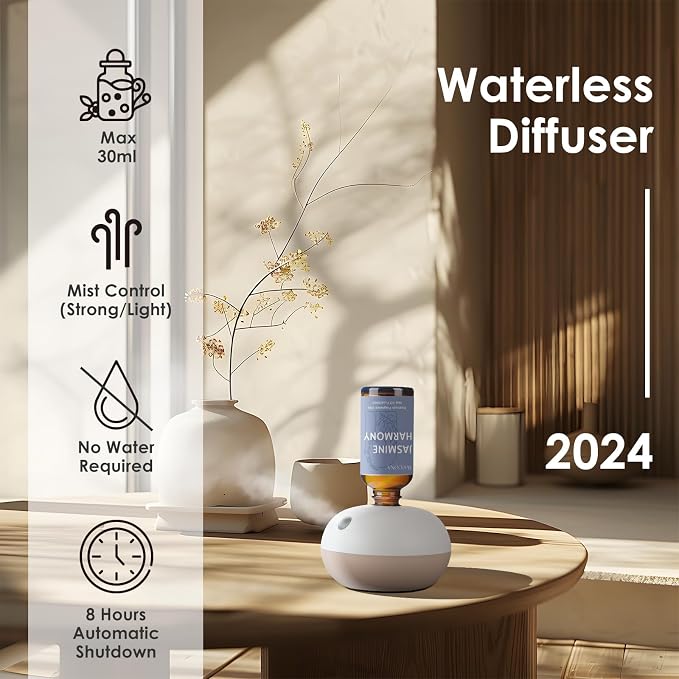 Waterless Rechargeable Scent Diffuser โ Hotel Collection Diffuser Set with 6 Hotel Essential Oils โ Two Intensity Modes โ Home & Office Fragrance Machine