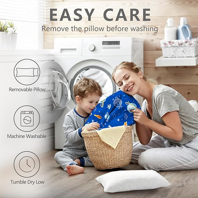 Primlect Thickened Toddler Nap Mat with Removable Pillow and Minky Blanket, Extra Large 55''x35'' Sleeping Bag, Washable, Roll up, Perfect for Daycare, Preschool, Kindergarten, Boys and Girls (Space)
