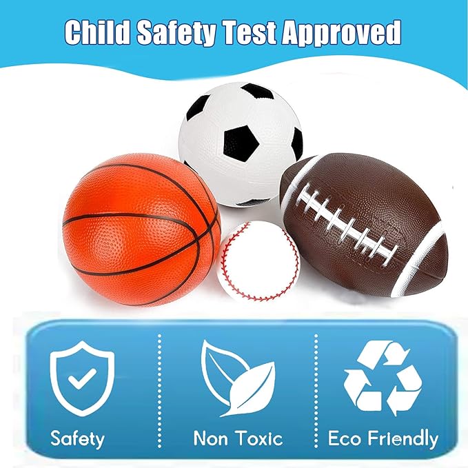 Mini Toddler Balls Toys Set for Kids, Mini PVC 5 Inch Basketballs Balls-5" Little Soccer, Football,- Playground Kick Ball Gift for Children Yard Indoor Outdoor Beach Pool 4 Pack
