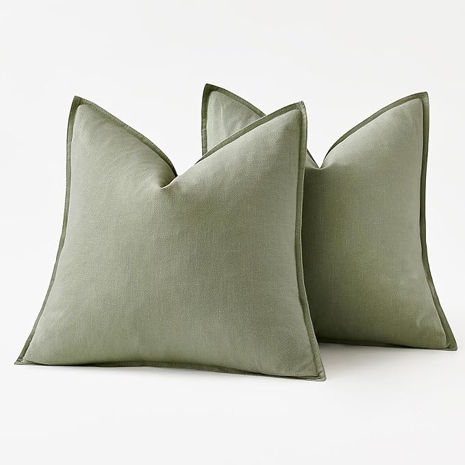 MIULEE Decorative Linen Euro Sham Pillow Covers 22x22 Inch Sage Green | Boho Farmhouse Neutral Couch Throw Pillows for Bed, Pack of 2 Accent Modern Pillowcases, Sofa Livingroom Home Decor