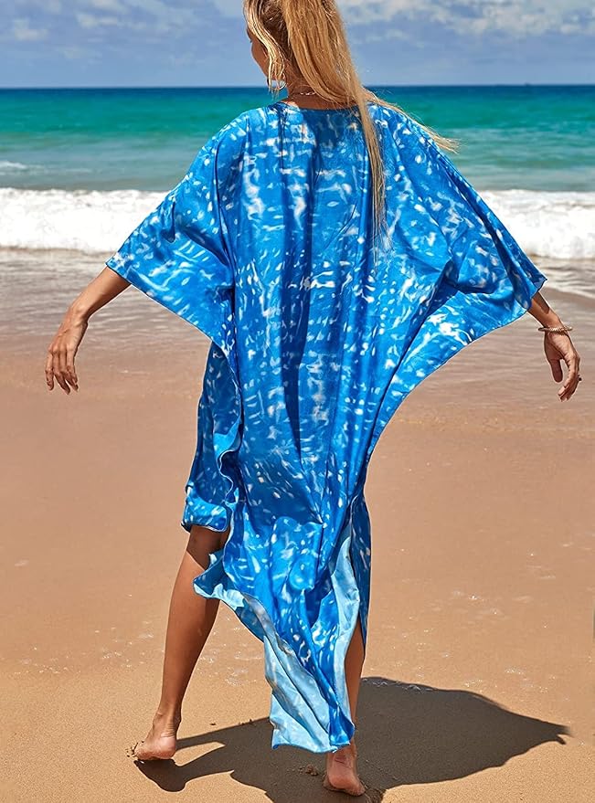 Venasha Womens Caftan Floral Print Kaftan Dress Short Sleeve Swimsuit Cover up Loungewear for Summer