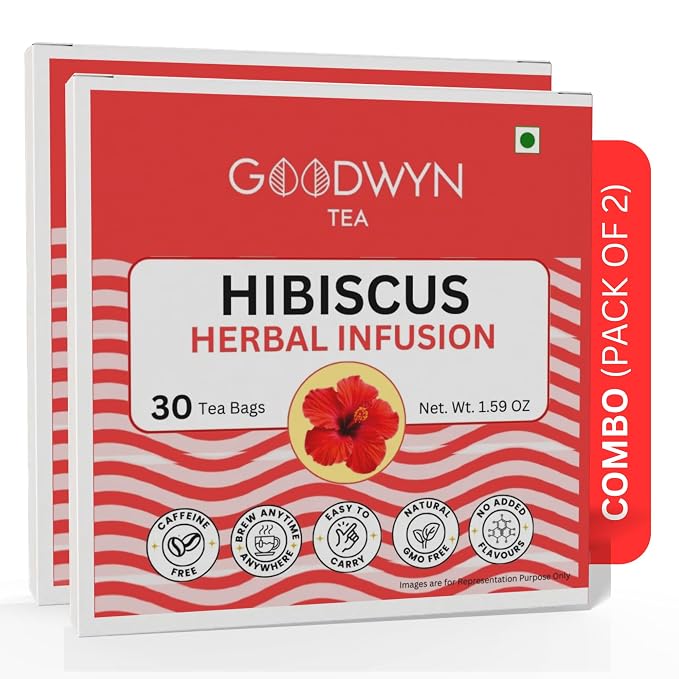 Goodwyn Hibiscus Herbal Infusion Tea (60 Tea Bags) | 100% Pure Hibiscus Flowers | Naturally Caffeine Free | Plastic Free Tea Bags | Tart & Refreshing Ruby Red Tisane | No Added Flavors | Perfect Hot or Iced | Premium Herbal Tea for Daily Enjoyment