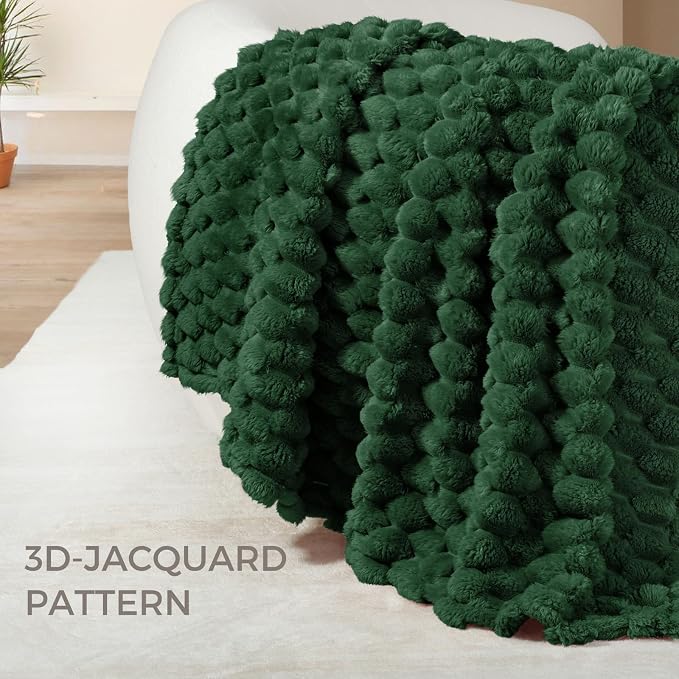 Whale Flotilla Soft Fleece King Size Bed Blanket 3D Jacquard, Emerald Green | Lightweight Breathable Coverlet Bedspread for All Seasons, Super Cozy Plush Fluffy Fuzzy Decorative Blanket for Bed, 90"x104"