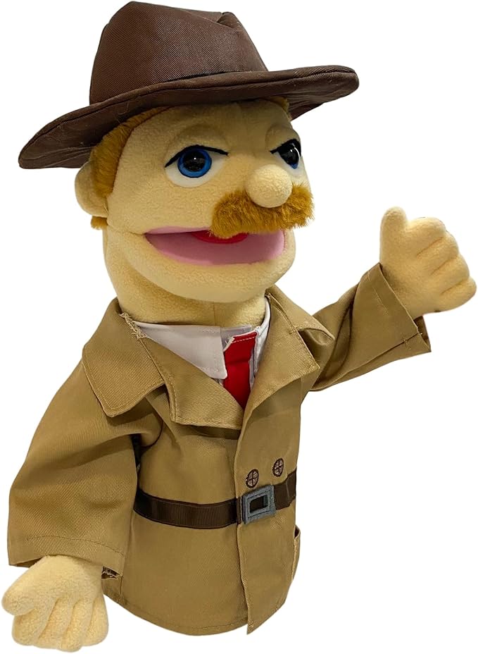 16"Puppet Entriloquist Puppet,Hand Puppets for Kids Plush Detective Puppets for Adults with Removable Mouth Puppets for Kids Ages 4-8,Hand Puppets for Adults with Scalable Puppet Control Rod