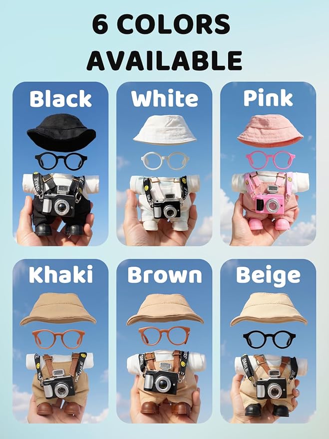 17cm Doll Clothes Set, Hat & Overalls & Shirt & Shoes & Glasses & Camera Set for 17cm Accessories Suit, Stylish Dolls Clothes Accessories, Cute Clothes for Dress up Unique Style (White)