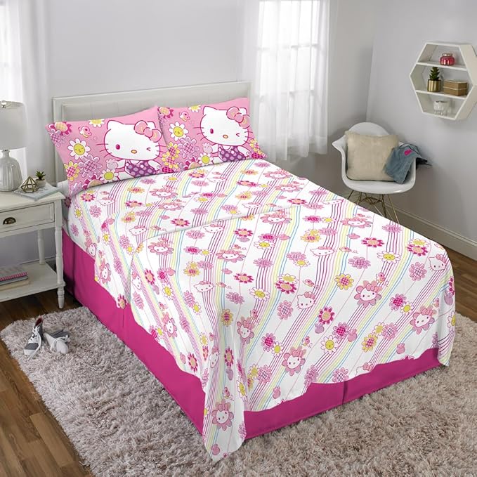 Hello Kitty Bedding Super Soft Microfiber Sheet Set, Queen, Hello Kitty, (Officially Licensed Product) By Franco