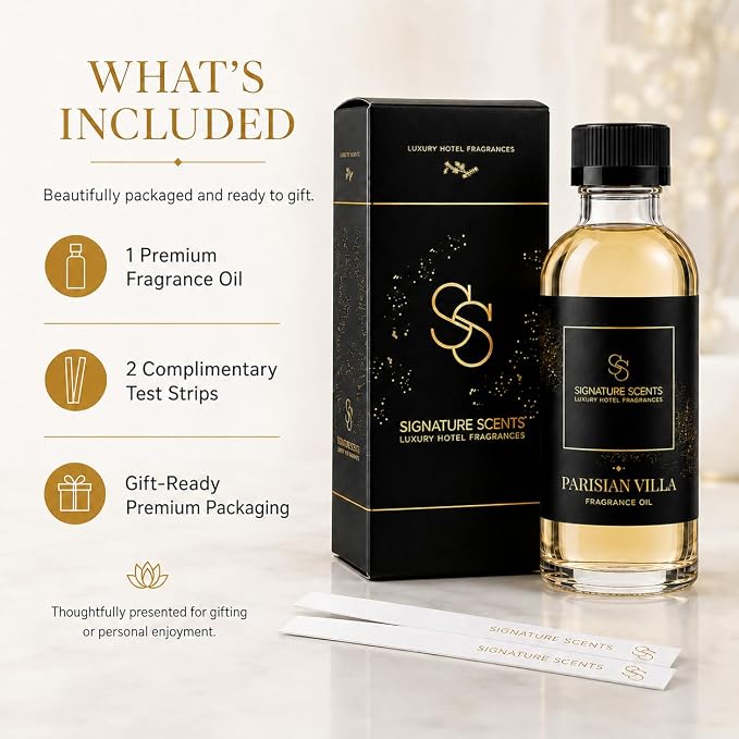 Signature Scents - Luxury Hotel Fragrances - Hotel Fragrance Oil - Diffuser Oil Blends for Aromatherapy (Parisian Villa) 4.05 Fl Oz (120ml)