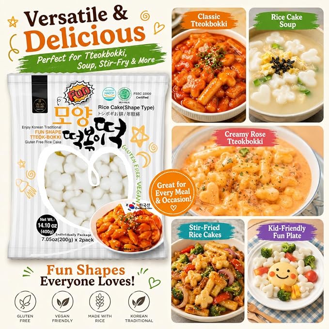 Unha's Fun Shaped Tteokbokki Rice Cakes, 28.20 oz, 4 Pouches | 28.20 oz fun shaped chewy tteok for tteokbokki