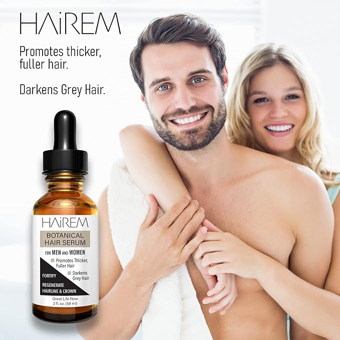 HAiREMโข Botanical Hair Serum, Promotes Hair Growth, Thicker & Fuller Hair, Darkens Grey Hair, For Men & Women - 2oz (1 Bottle)