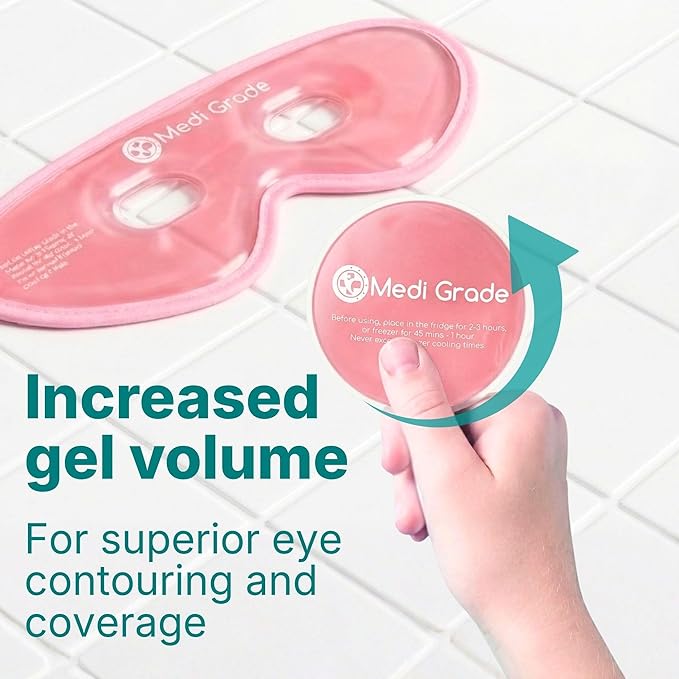 Medi Grade Cooling Gel Eye Mask for Puffy Eyes, Pink Set – Reusable Gel Eye Mask and Cooling Eye Pads with Thermo-Bag for Dark Circles and Morning/Night Skincare Routine – Reversible Cold Eye Mask