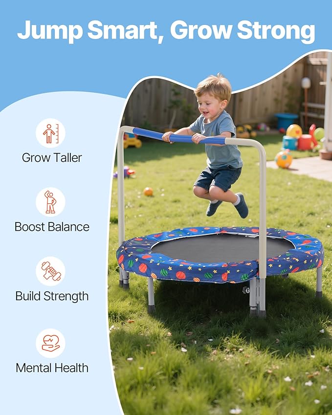 VEVOR 3FT Trampoline for Kids, 36" Trampolines Indoor/Outdoor Trampoline for Toddlers, Foldable Mini Baby Jump Toy with Foam Handle, Recreational Trampolines Birthday Gift for 3+ Years Kids