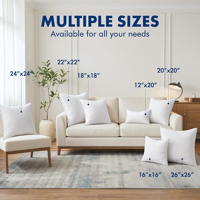 MIULEE 20x20 Inch Pillow Inserts Pack of 2 with 100% Cotton Cover | Throw Pillow Inserts, Square Decorative Pillow Inserts for Sofa Bed Couch Bench