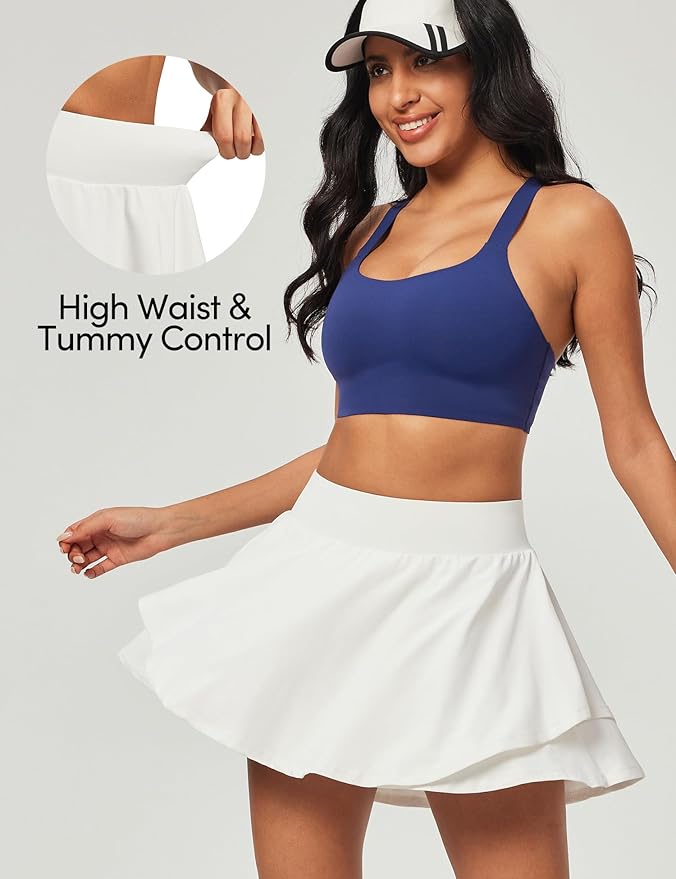 IUGA Tennis Skirt Pleated Skorts for Women with Pockets Skirts for Women | Double Ruffle Skort , Built-In Shorts, 2 Pockets, Tummy Control Breathable, Quick-dry, for Golf, Athletic, Running, Workout