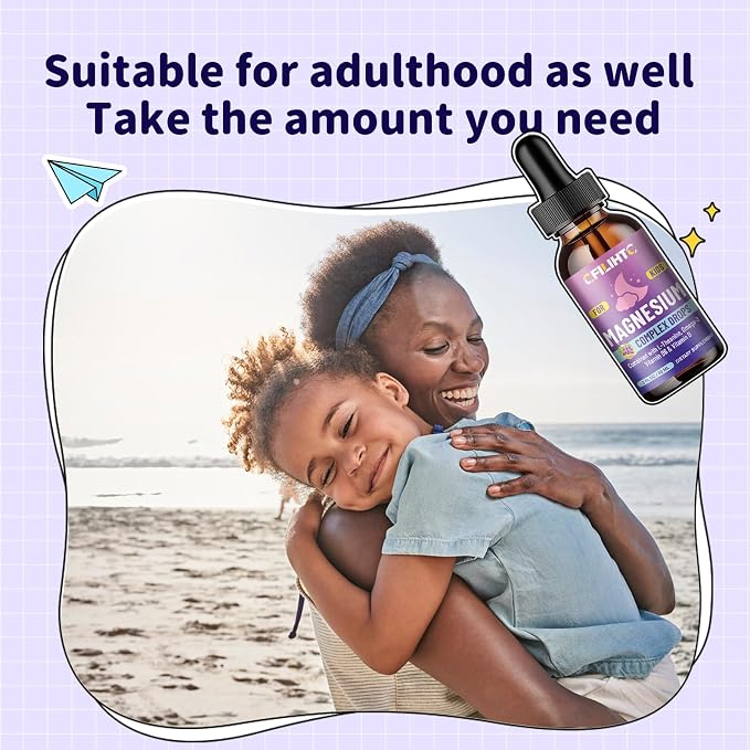 Kids Magnesium Liquid Drops-Magnesium Glycinate Liquid for Kids Supplement-w/L-theanine, Omega-3, Vitamin B6, D3 - for Sleep, Relaxation, Brain, Bones - Grape Flavor, 4 Fl Oz