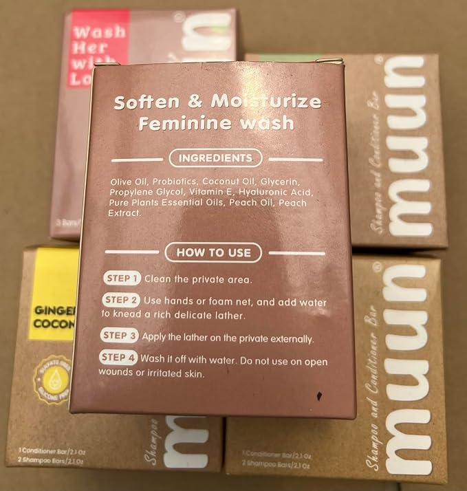 Muun Yoni Soap Bar - Pack 3 Peach pH Balance Natural Ingredients - Gentle Cleansing Formula Eliminates Odor Vaginal Health - Feminine Wash