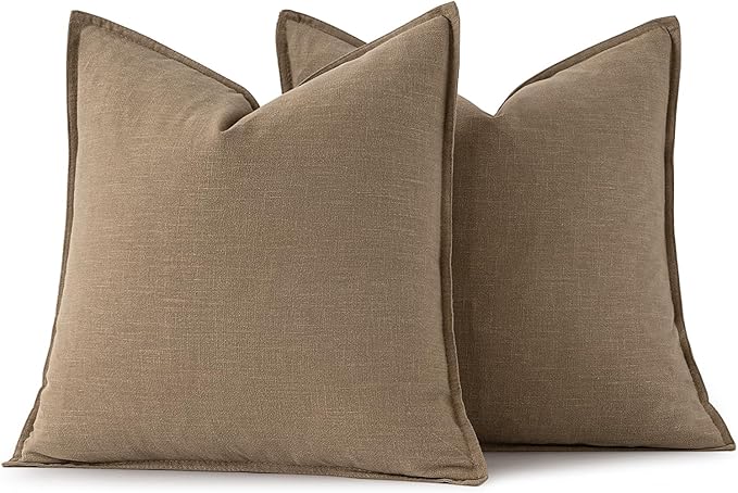 MIULEE Decorative Linen Pillow Covers 20x20 Inch Khaki | Boho Farmhouse Fall Autumn Couch Throw Pillows for Bed, Pack of 2 Accent Modern Pillowcases, Sofa Livingroom Home Decor