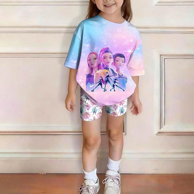 K-POP DEM0N Hunters Outfits for Girls, 2 Piece T-Shirts and Apparel Sets Birthday Gift
