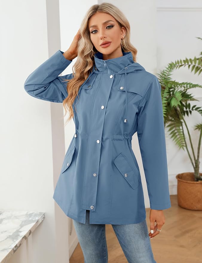 LOMON Women Waterproof Outdoor Hiking Raincoat Women Lined Rain Jacket Lightweight Hooded Jackets Trench Coats