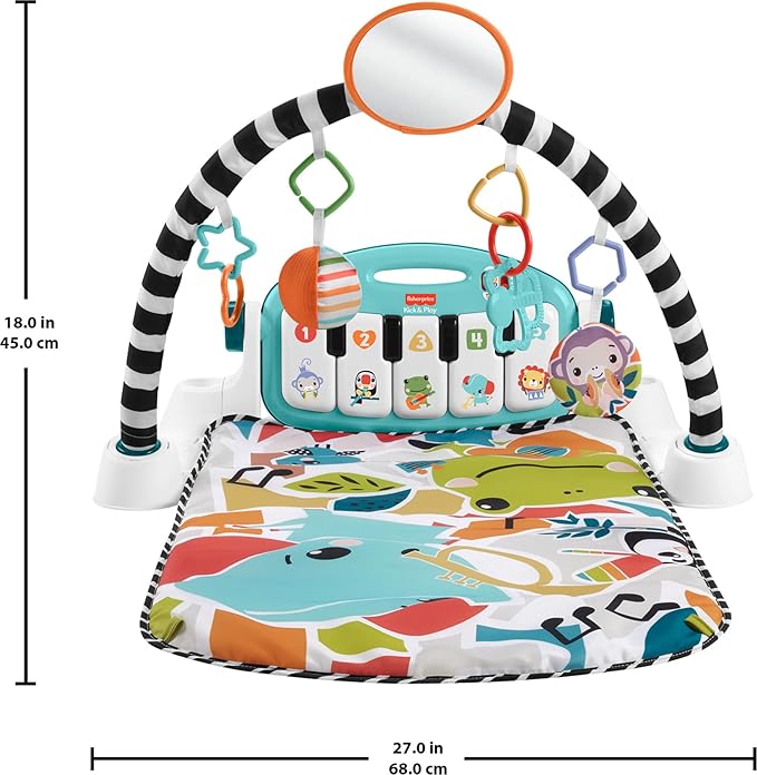Fisher-Price Baby Activity Mat Glow & Grow Kick & Play Piano Gym, Blue, Musical Learning Toy for Ages 0+ Months, Spanish Version
